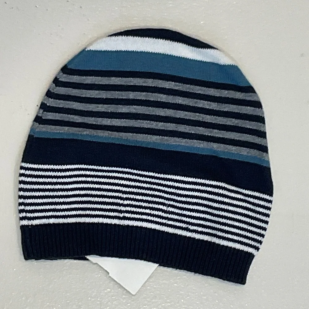 NWT IKKS Navy Striped Knit Hat 100% Cotton